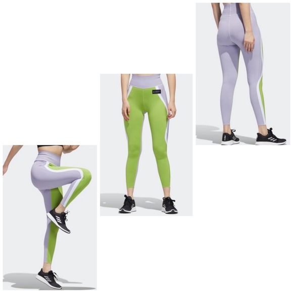 Adidas Lavender & Lime Training Primeknit Fine Tights - Picture 3 of 14